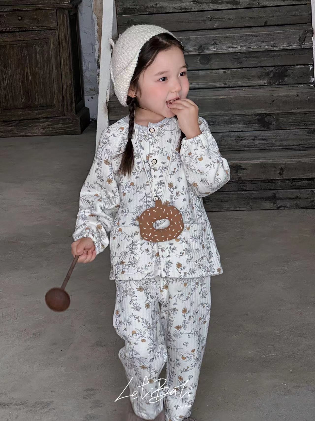 【亲子款】蕾蒂巴蒂空气棉家居服儿童睡衣宝宝长袖碎花保暖秋冬新款