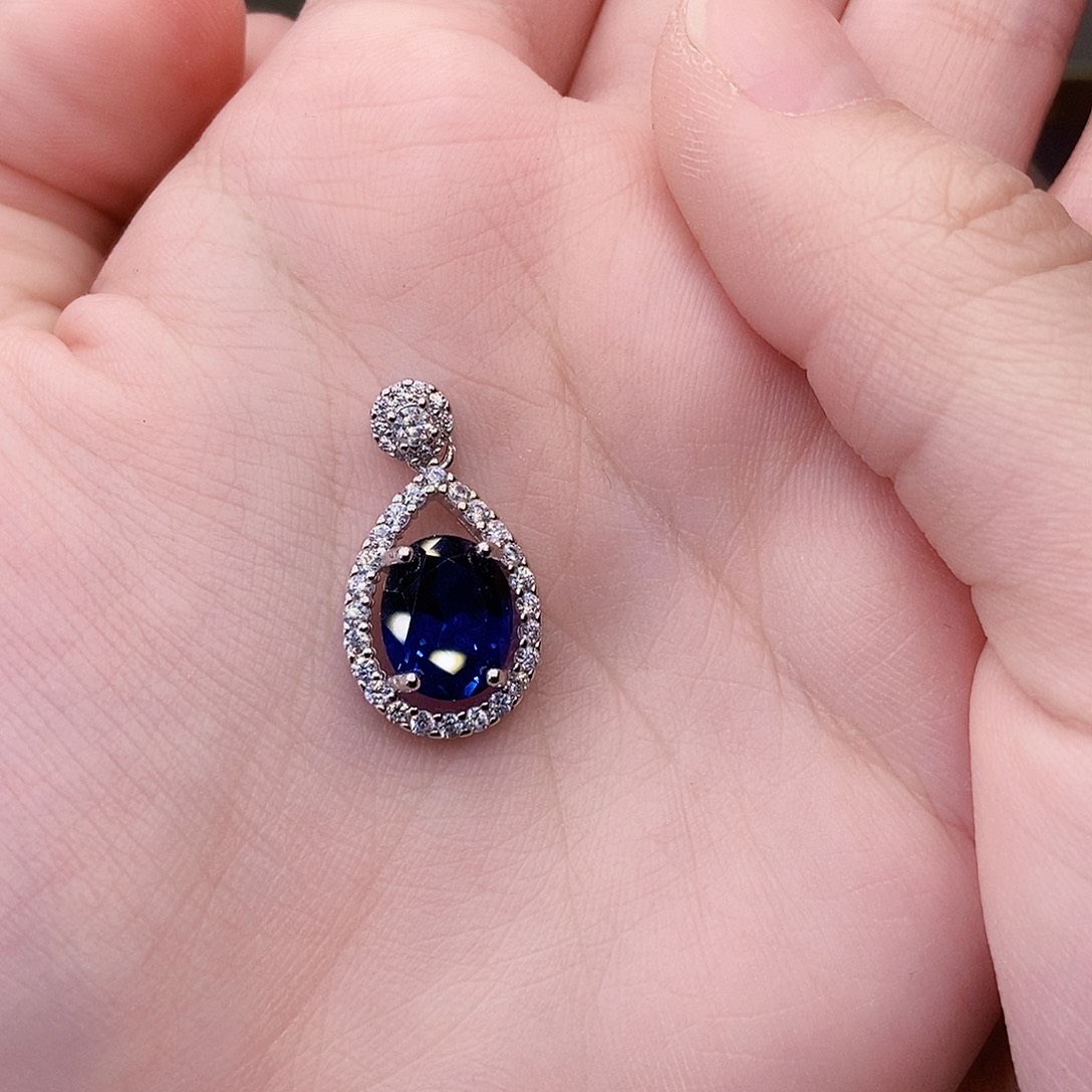 蓝宝石银S925镶嵌吊坠(赠链)