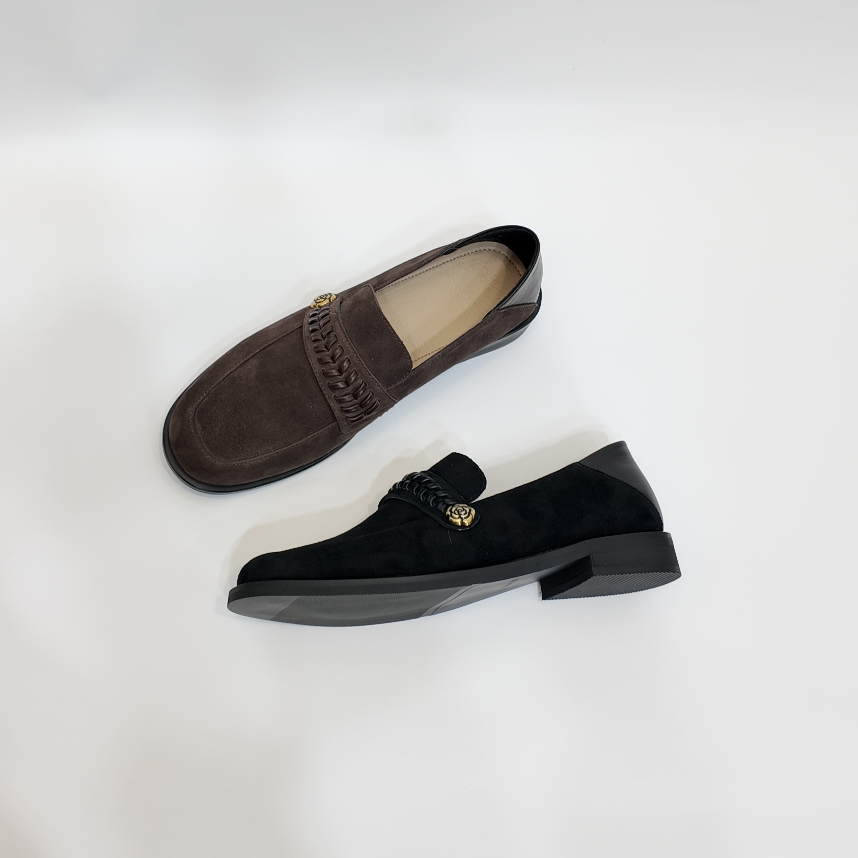 羊猄皮 真羊皮手工鞋 复古风文艺编织乐福鞋女