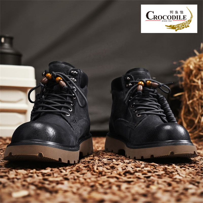 鳄鱼恤马丁靴冬季男款复古潮牌英伦风户外高帮靴防滑耐磨工装潮鞋