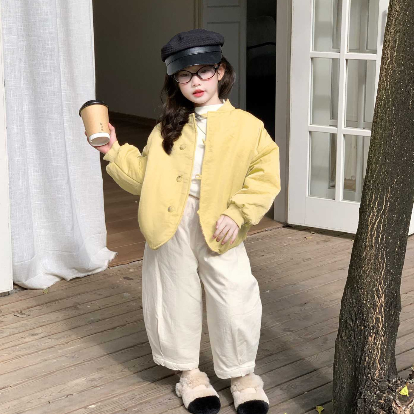 大橙子Studio儿童加厚短款棉服外套2025冬季新款女宝夹棉夹克套装