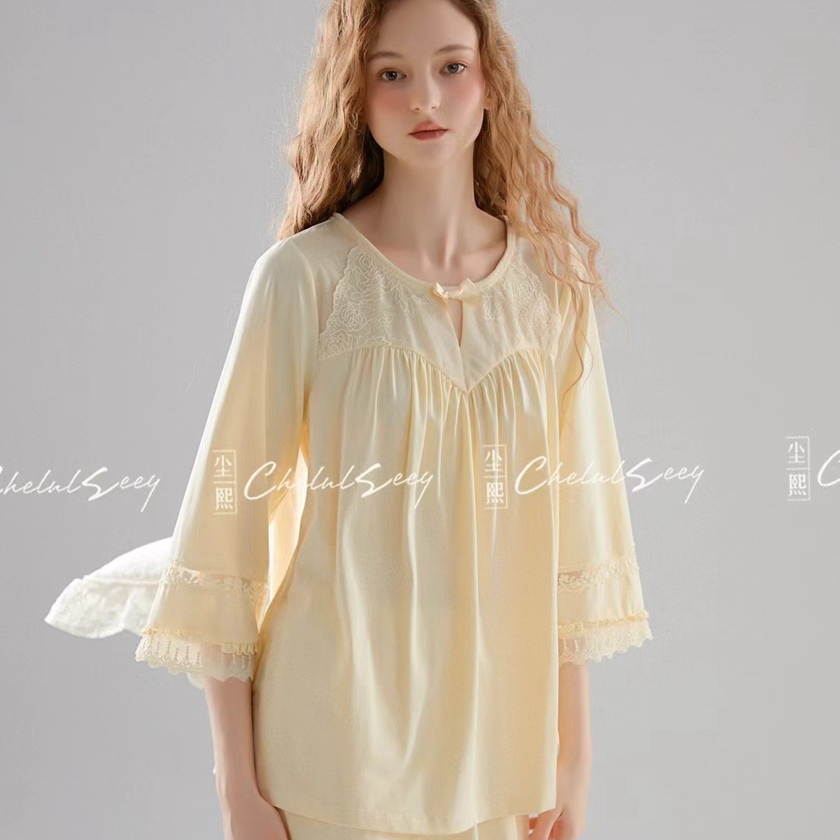 尘熙~8分袖长裤宝丽棉家居服套装YR9498