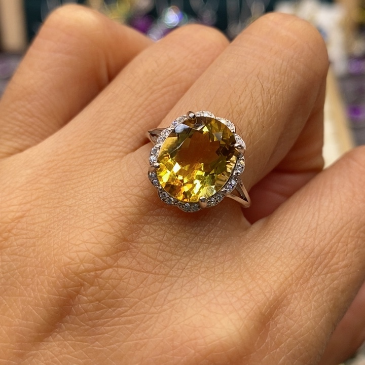 水晶戒指银S925镶嵌天然水晶戒指