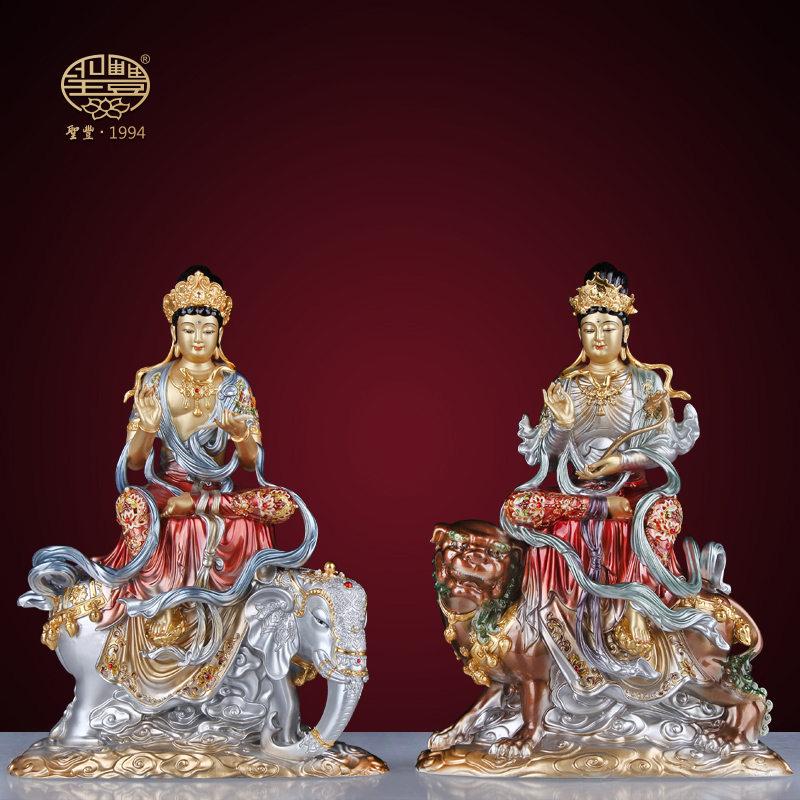 圣丰造像黄铜文殊菩萨普贤菩萨带骑铜像佛像家用华严三圣定制