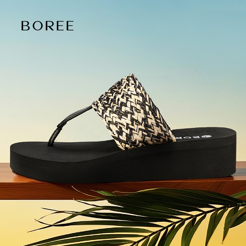 Boree/宝人复古港风2025简约休闲平跟小众夏季女士人字拖夏日舒适