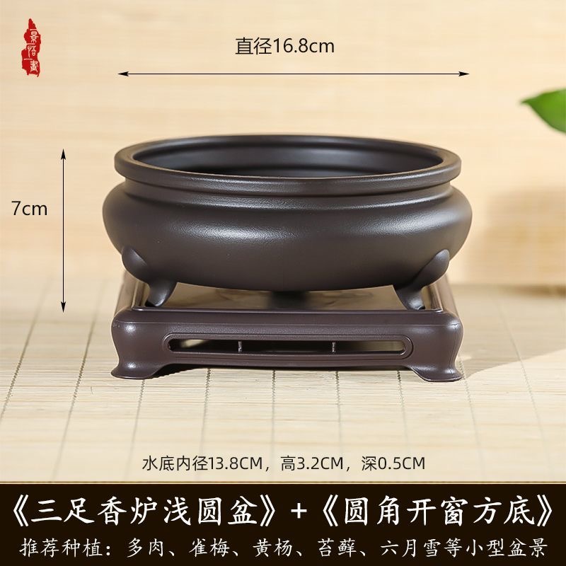 树脂花盆三足香炉盆景多肉菖蒲盆金弹子老桩云竹绿植花卉室内盆栽