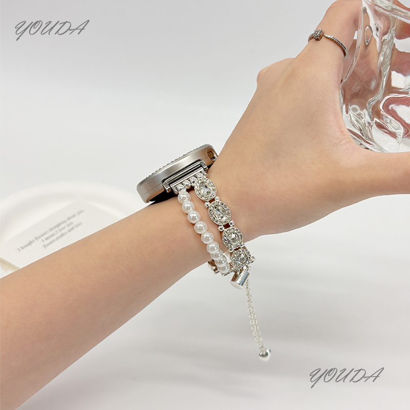 适用华为GT6手表珍珠彩钻弹力表带女款闪闪发光表带GT5荣耀苹果