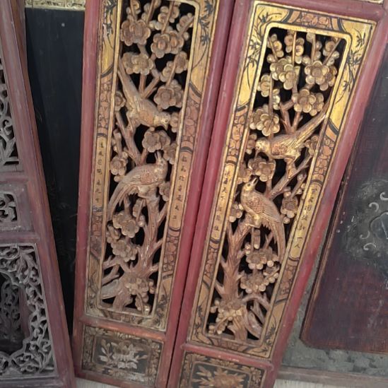 南***店香榧木老木雕老花板一对