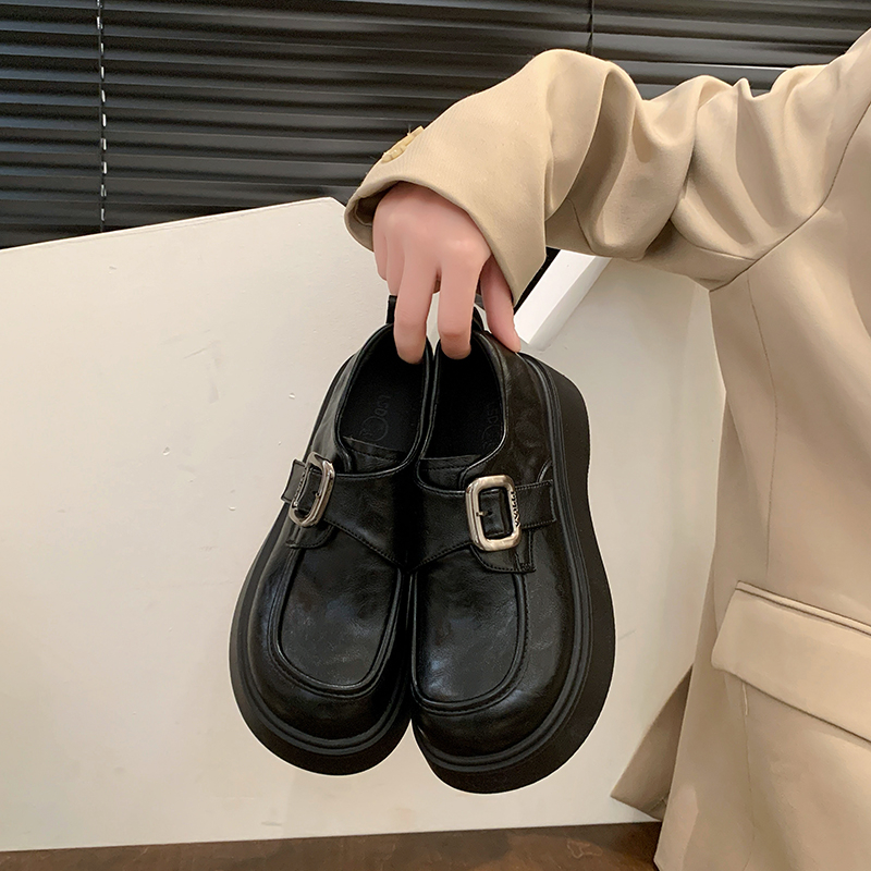 【撤柜断码特价款】玛丽珍英伦风女新款半拖魔术贴厚底增高显瘦通勤