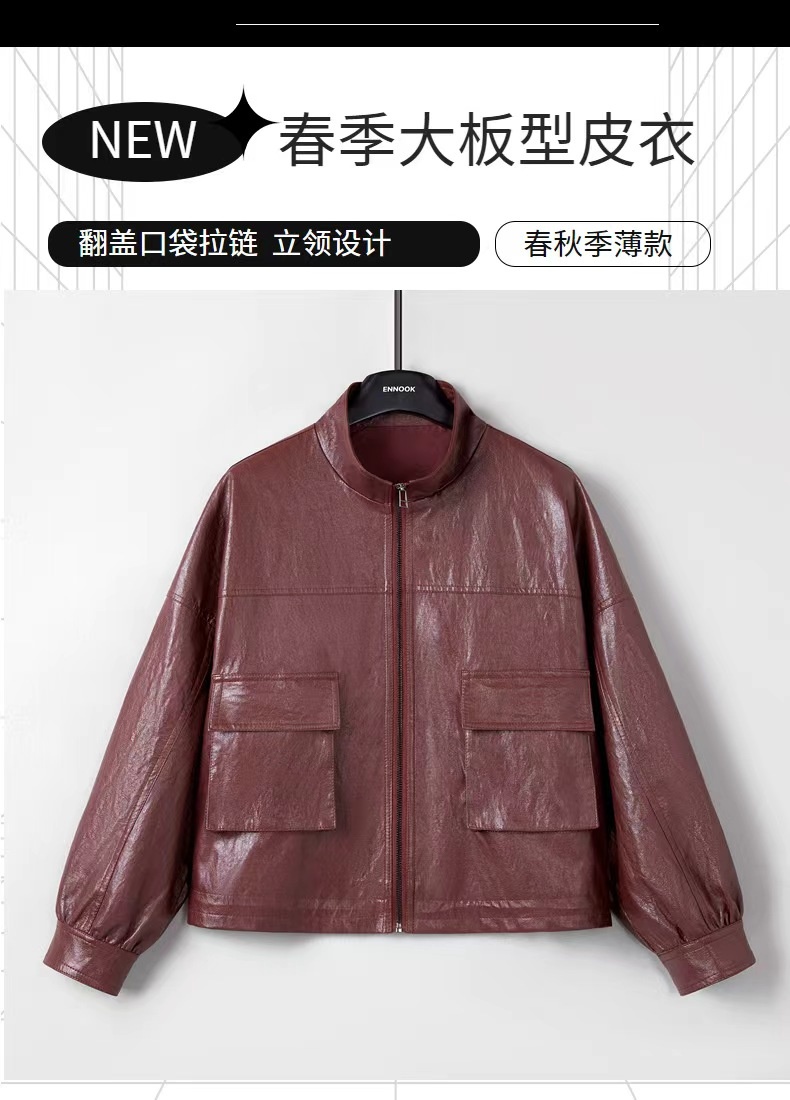 常规短款秋季春季立领皮衣极简风宽松型