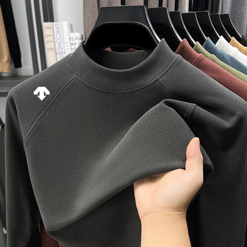 奥莱撤柜、迪桑家秋冬男士德绒加绒半高领T恤内搭打底衫立领抓绒衣