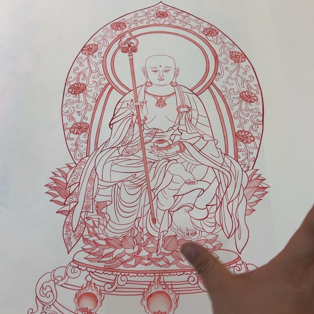 国画朱砂，地藏王菩萨