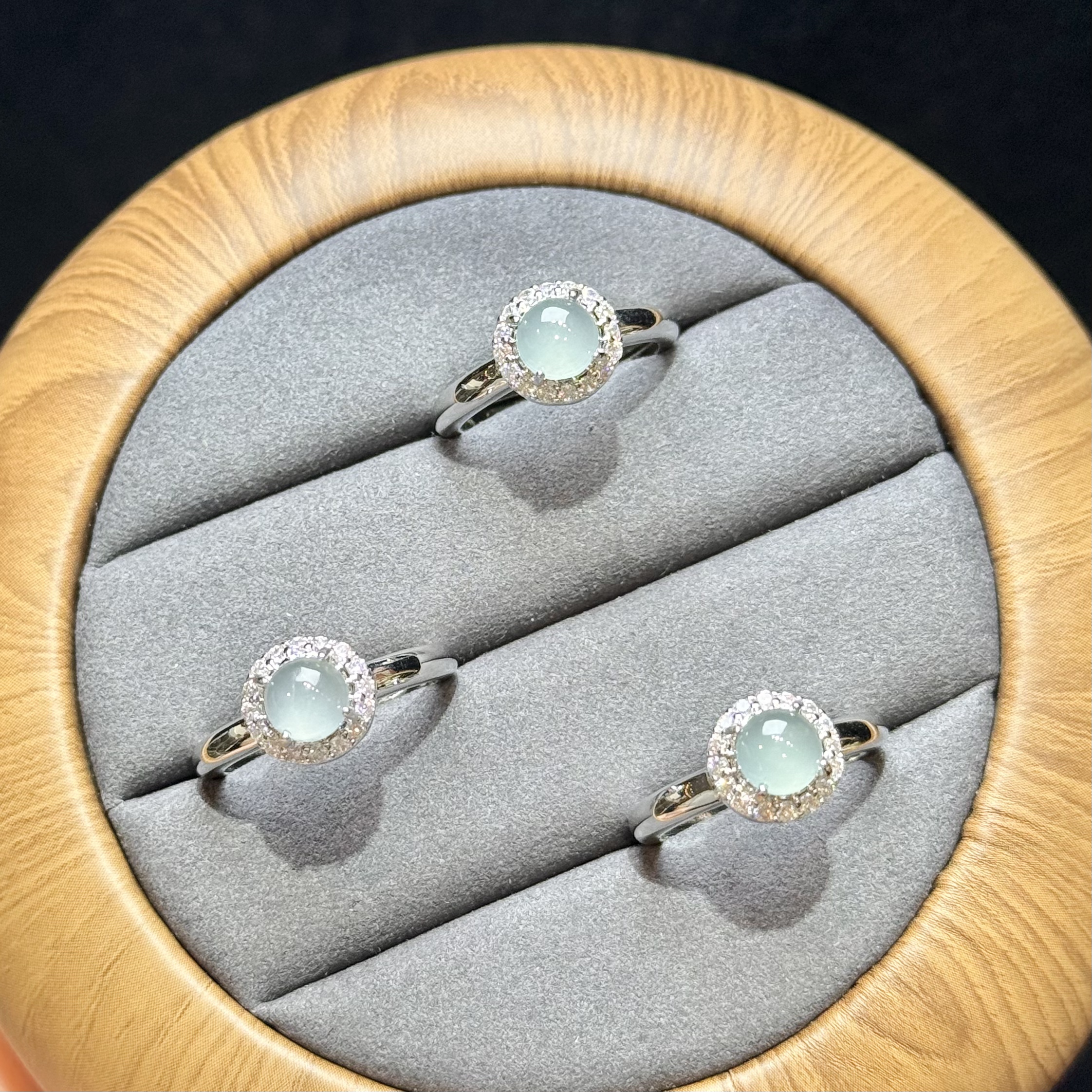 【红旭明玉】天然翡翠A货蓝水蛋面戒指开口戒 多样性发一件