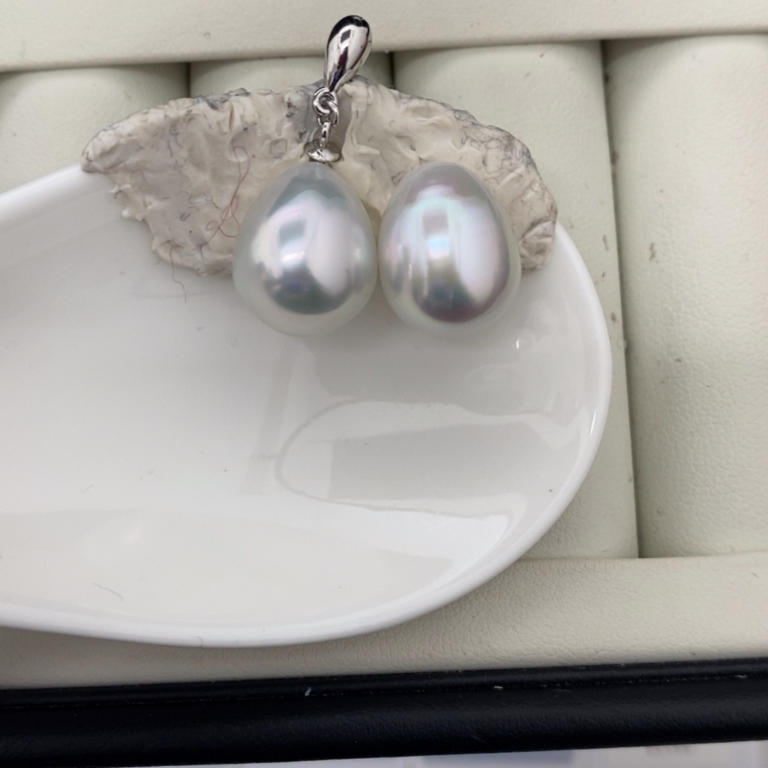 定制海水珍珠未镶嵌裸珠澳白极光炫彩对珠11-12mm（不含配件）