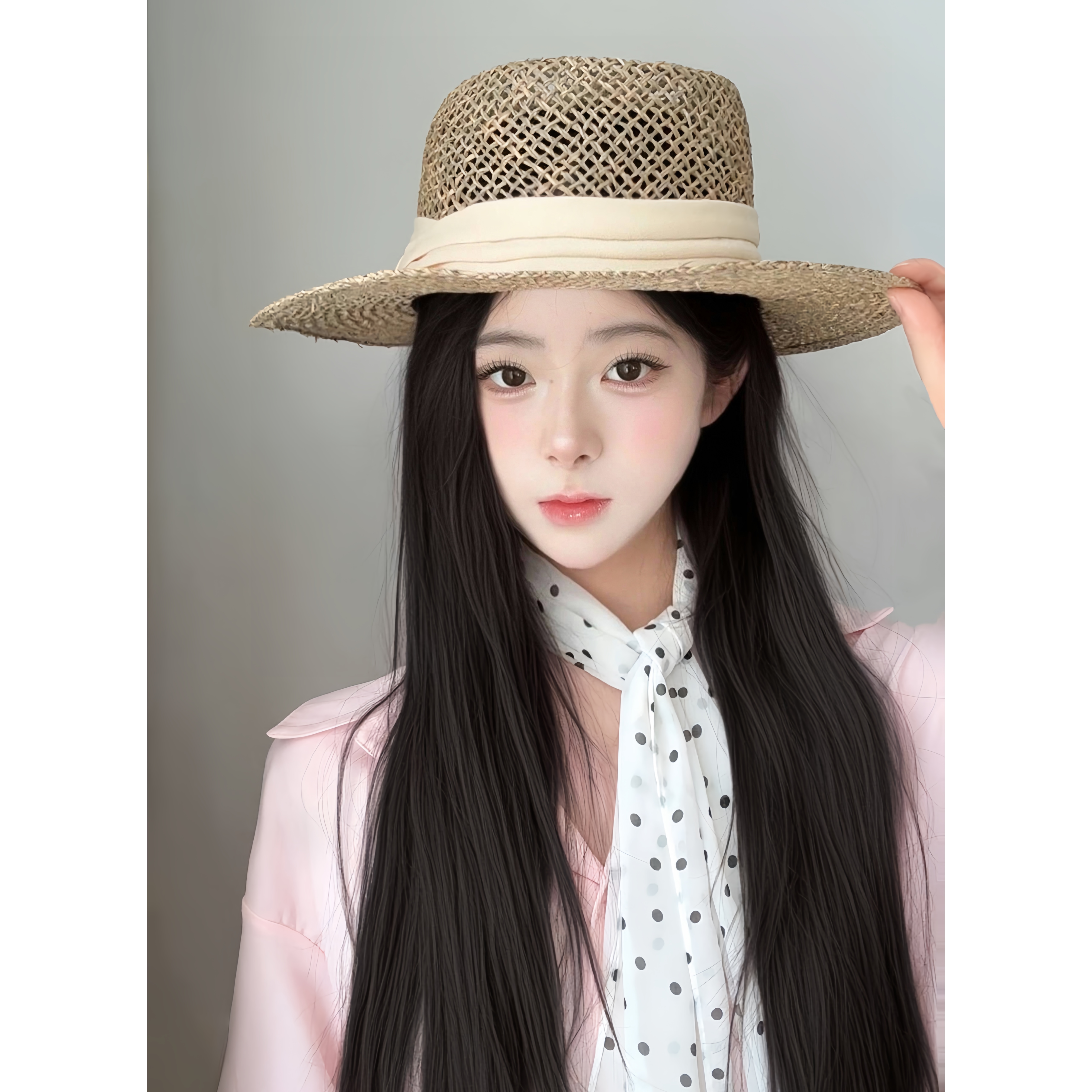 韩版ins草编网红平顶礼帽子女时尚出游度假镂空遮阳帽欧美风英伦