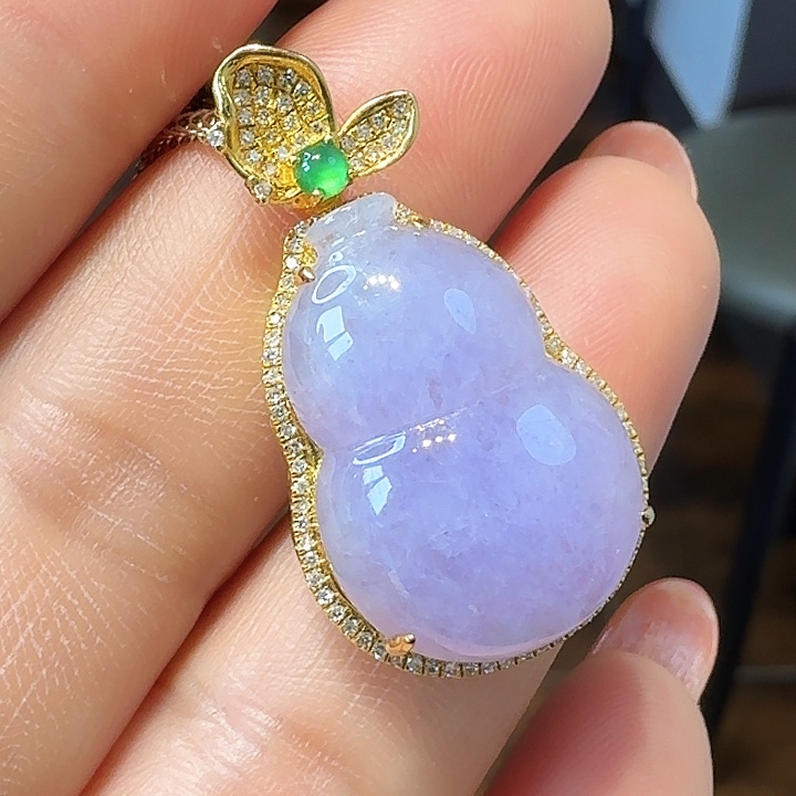 翡翠18K金镶嵌吊坠(不含链)葫芦