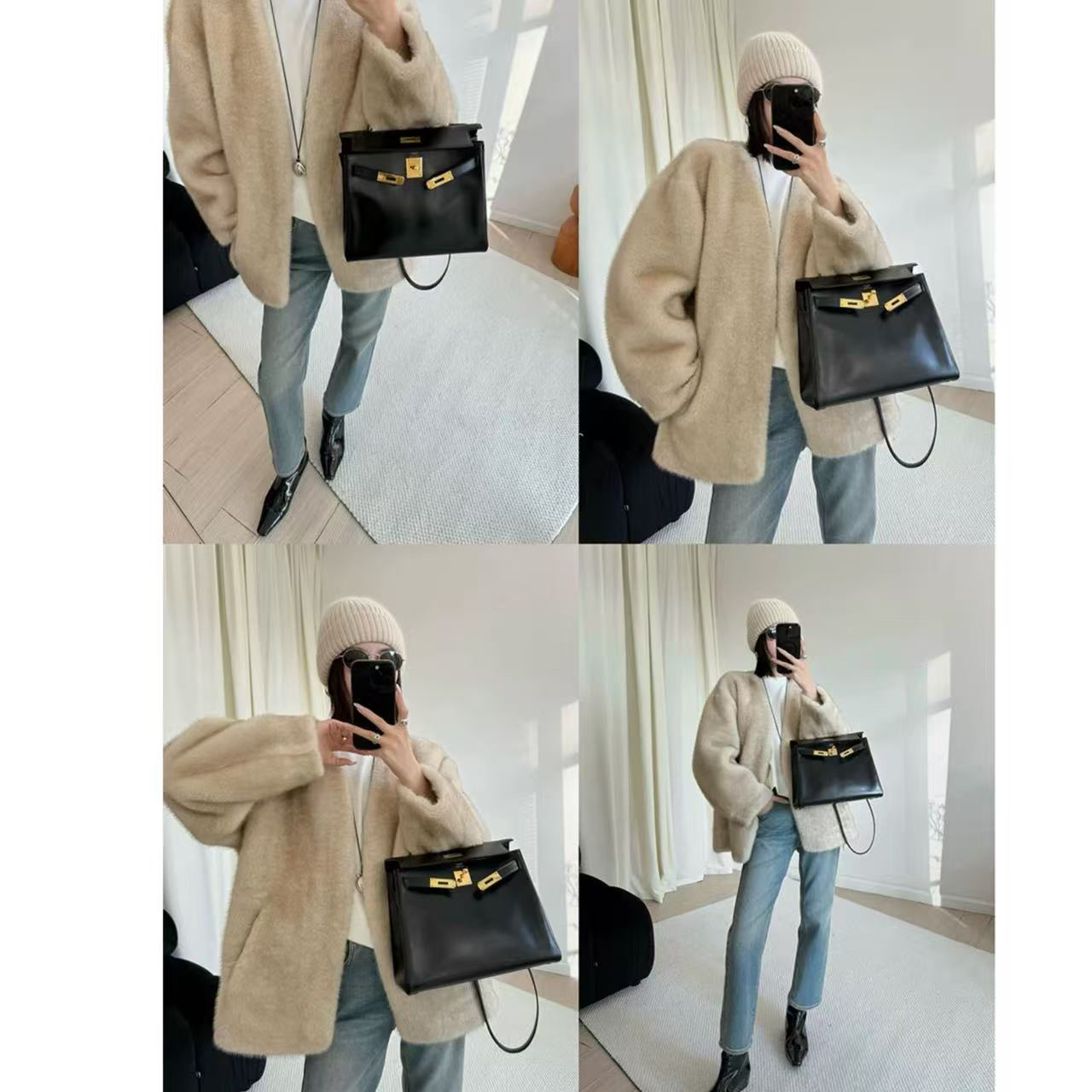 【ar】质感超好的奶盖皮毛一体外套