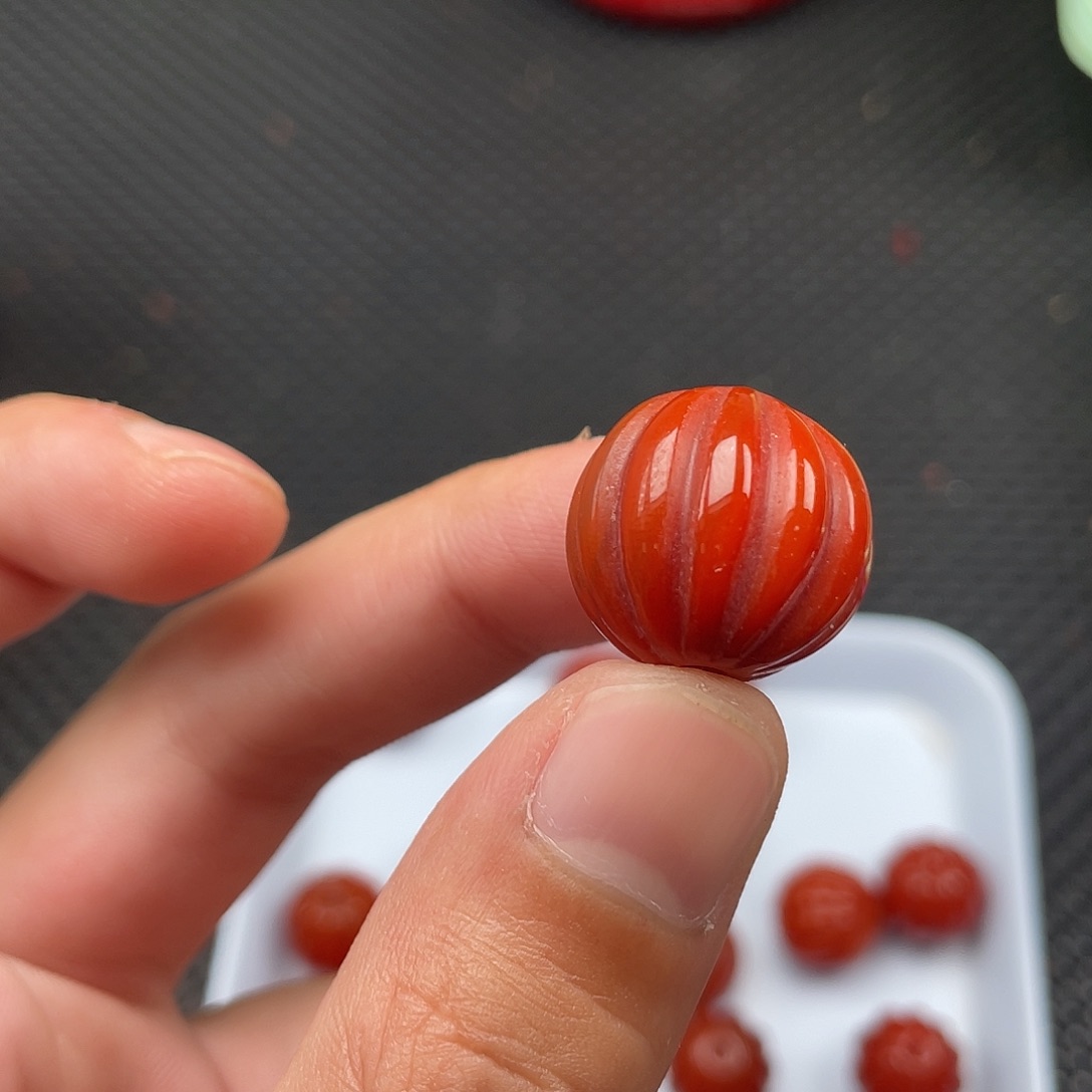南红玛瑙未镶嵌20mm柿子红瓜珠一颗