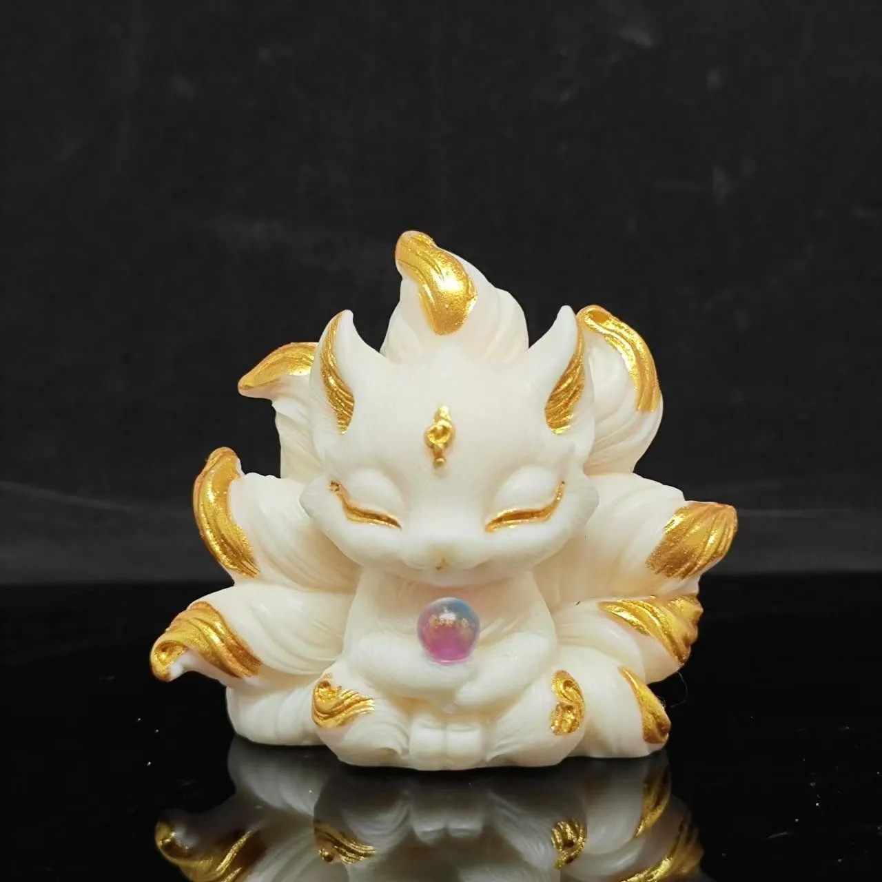 象牙果抱珠九尾狐狸茶宠摆件家居客厅小狐狸装饰工艺品可爱造景