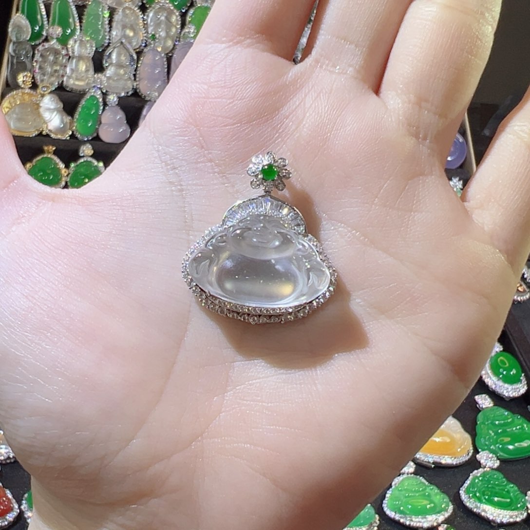 石英质玉颈饰银S925镶嵌冰无奈佛