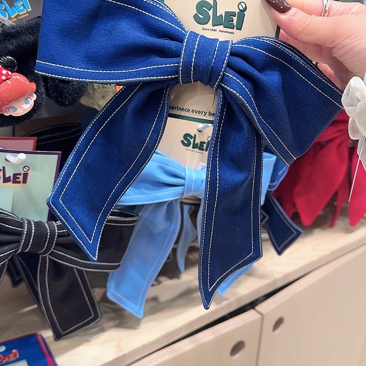 深蓝牛仔大号弹簧夹蝴蝶结