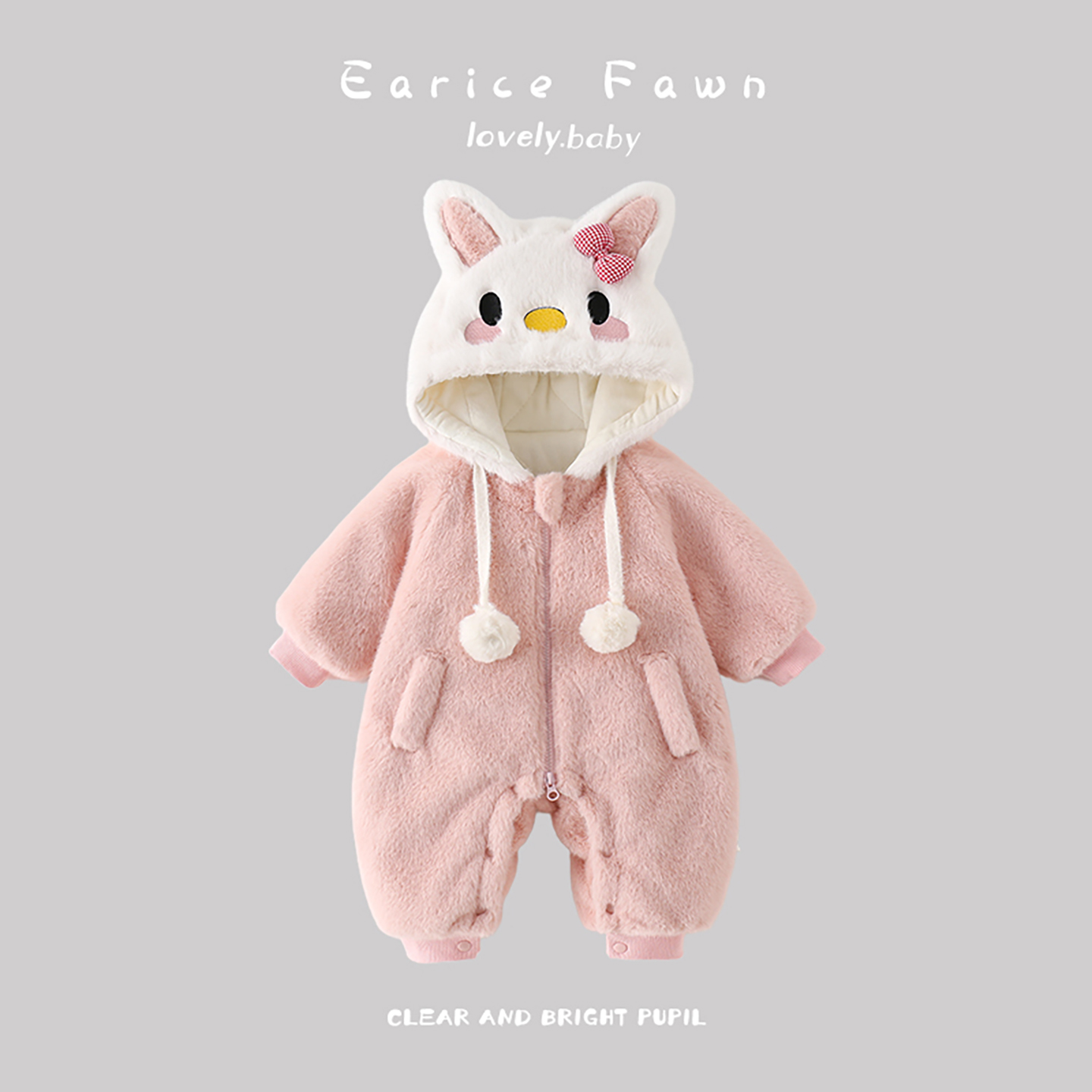 YM女宝宝棉衣外穿秋冬季加绒加厚爬爬服婴儿夹棉连体衣可爱洋气抱