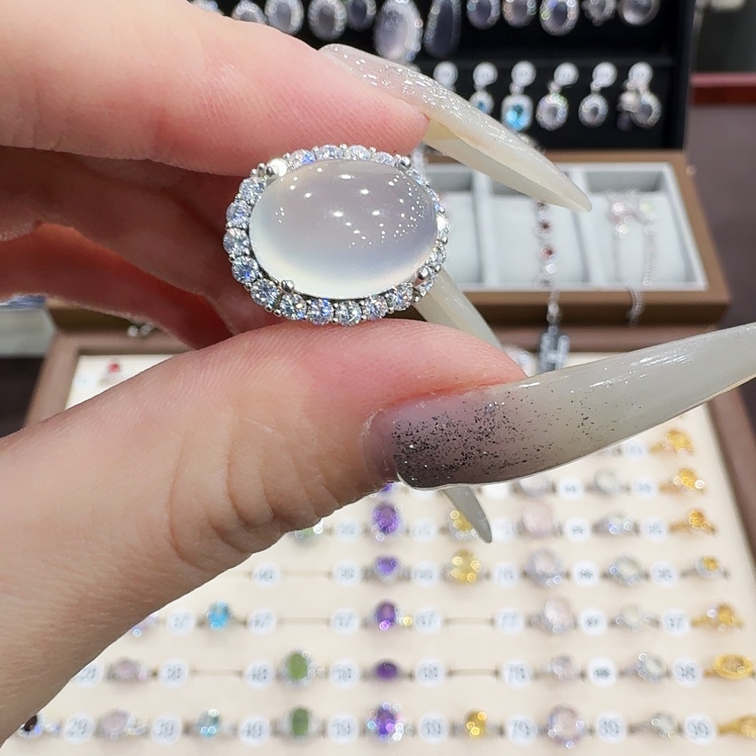 招***娣蛇纹石玉银S925镶嵌戒指