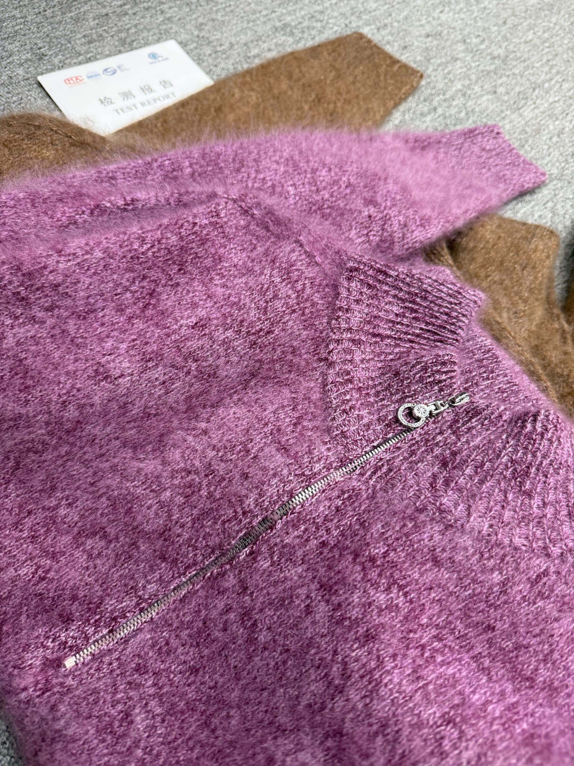 沐沐家【边界感】秋冬新款花纱羊绒半拉链立领毛衣女