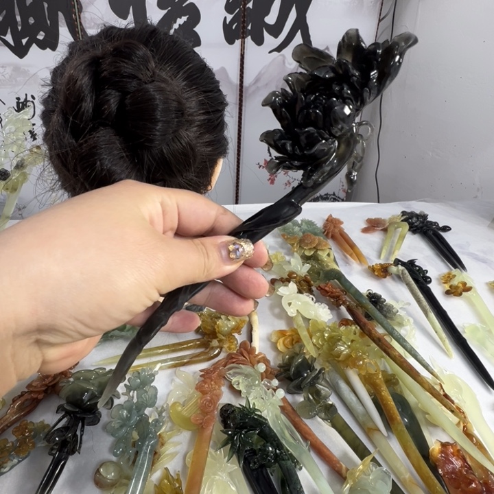 定制蛇纹石玉延毛货发饰