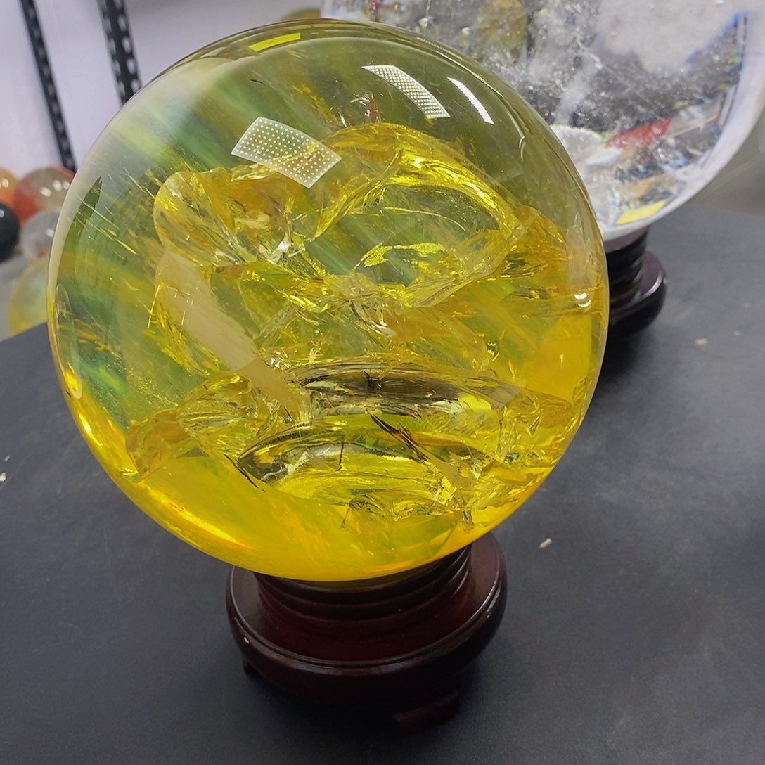 幸***满石材16公分黄水摆件