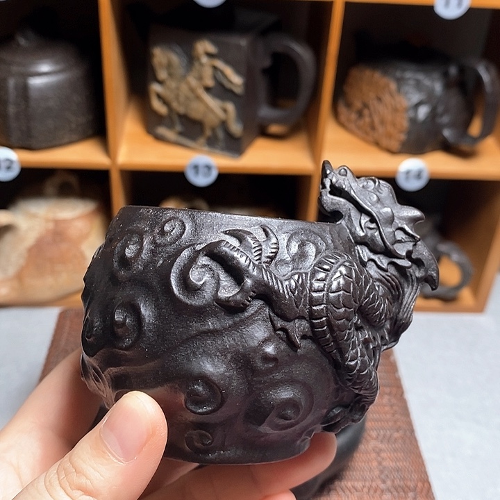 紫砂茶壶盘龙杯冰碛岩