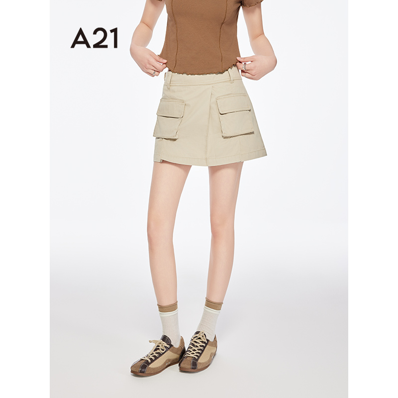 A21女装高腰休闲半裙夏季显瘦百搭口袋设计A字短裙F452217006