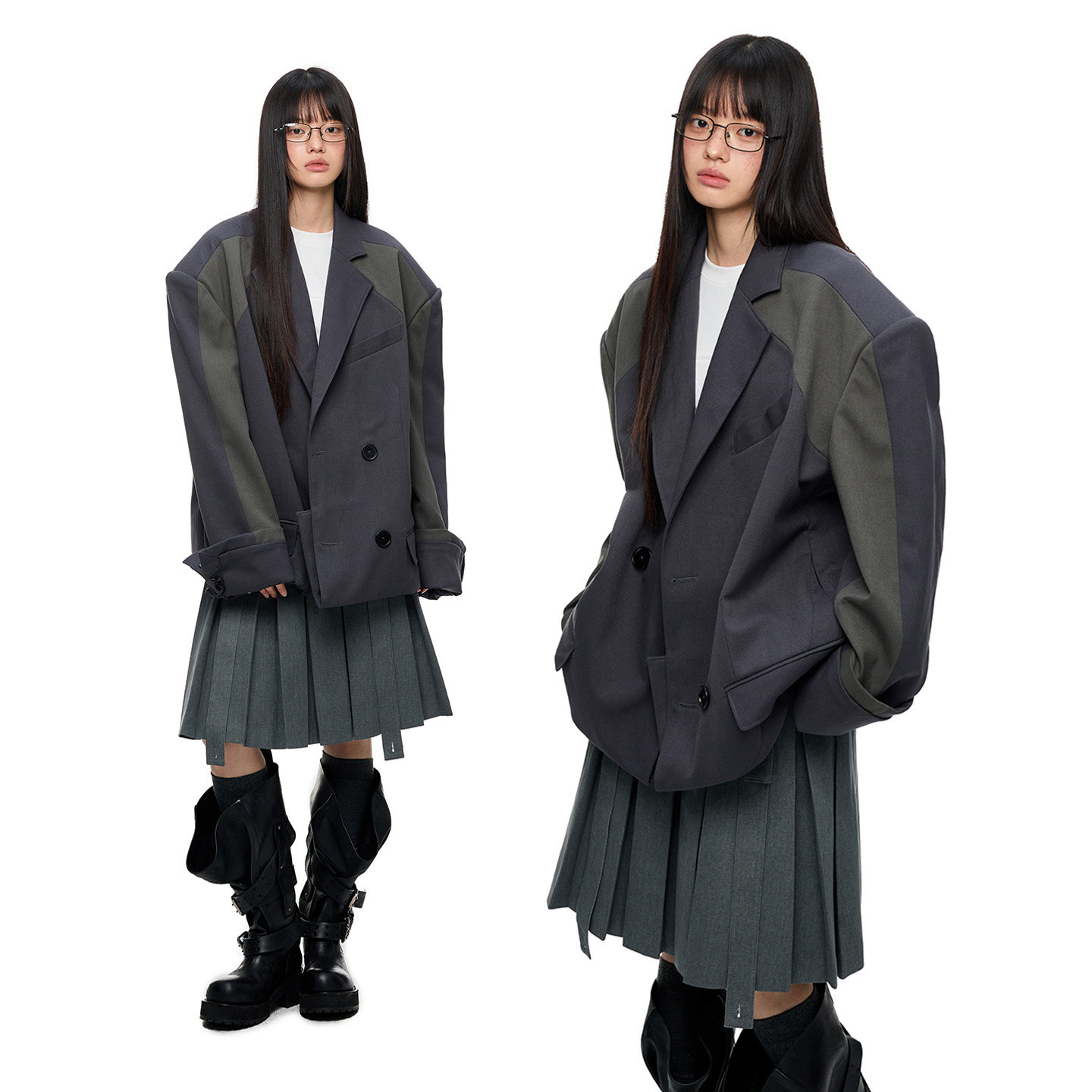 【直播间清仓款 No退No换】【折光体】大廓形羊毛西装通勤设计短外套