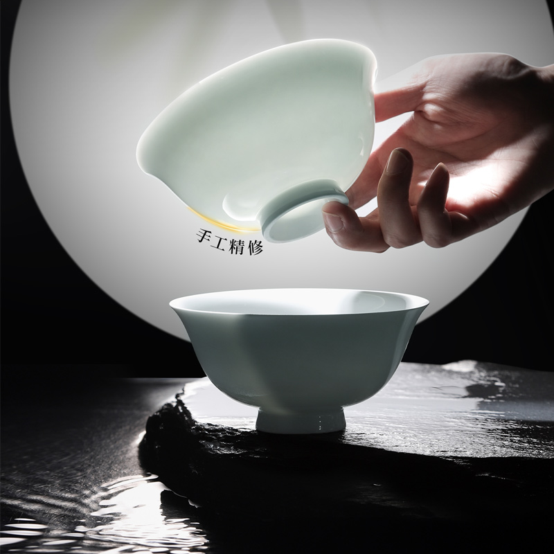 景德镇无铅影青高温陶瓷碗盘餐具家用高颜值餐盘子个人专用如意