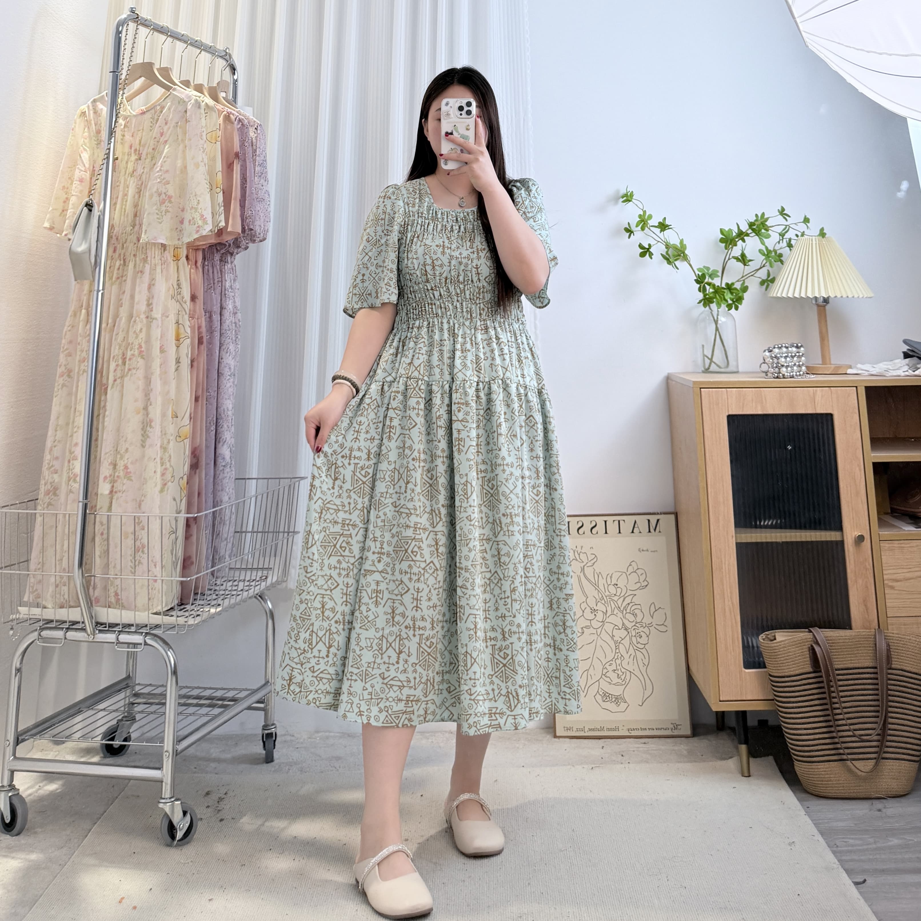 气质显白【复古青蓝】时尚优雅大码120-220斤胖mm高腰显瘦连衣裙