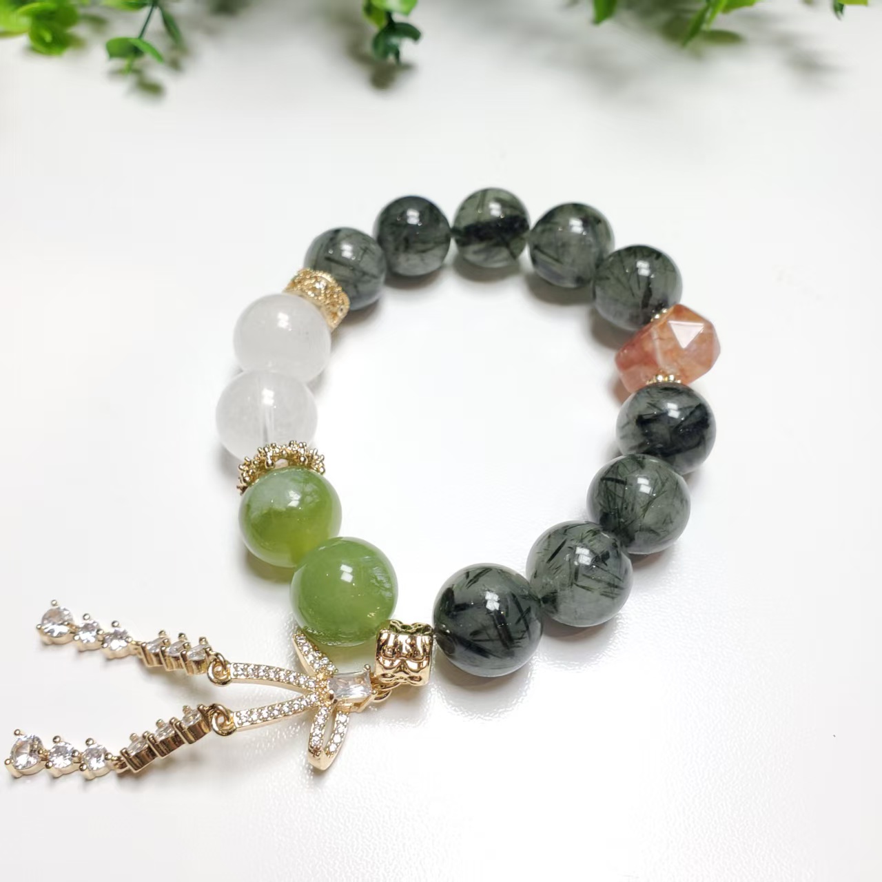 N578【赵小姐】时尚百搭绿发晶单圈手链