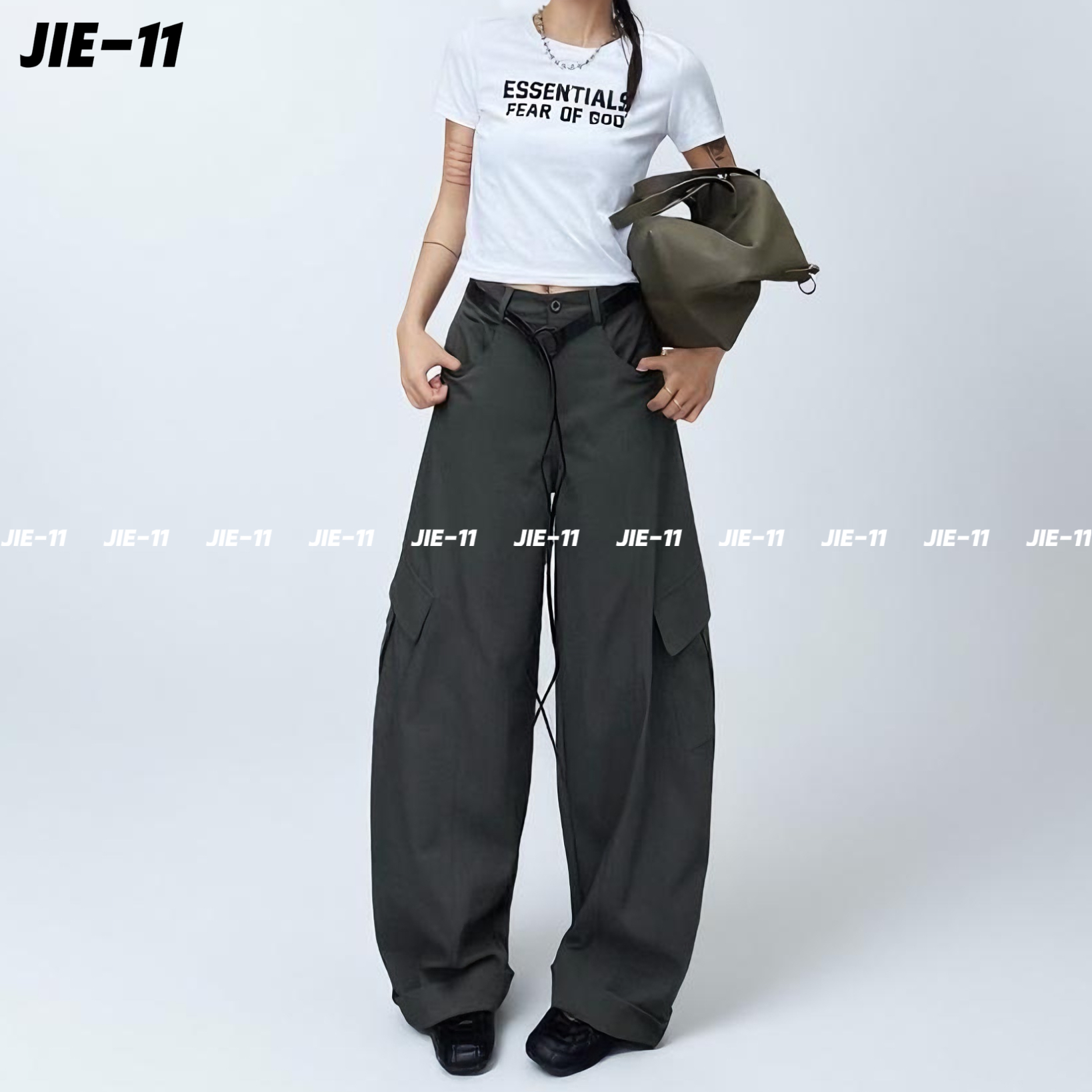 JIE-11 秋季新品日本SOLOTEX面料弯刀版型工装阔腿裤配套腰带015