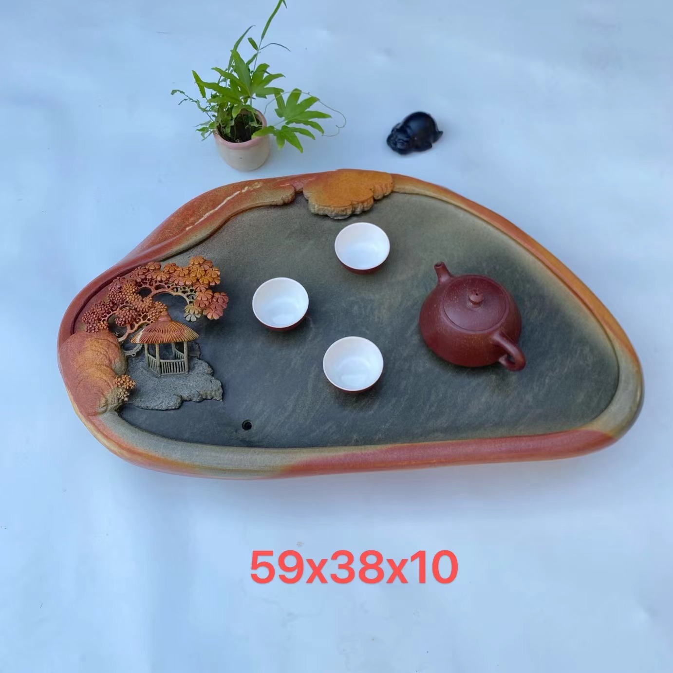 端砚石绿端手工雕刻茶盘