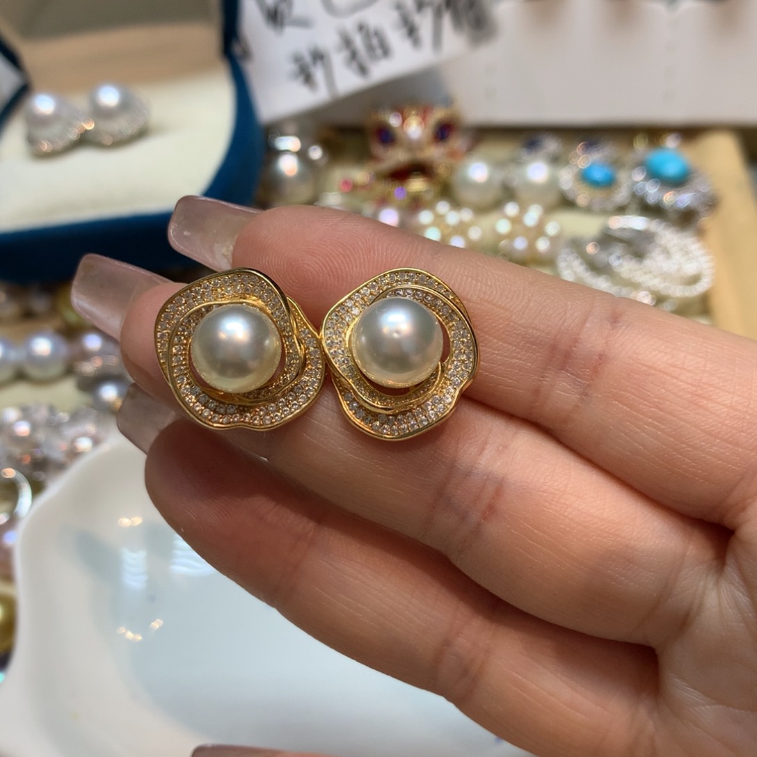 海水珍珠耳饰银S925镶嵌