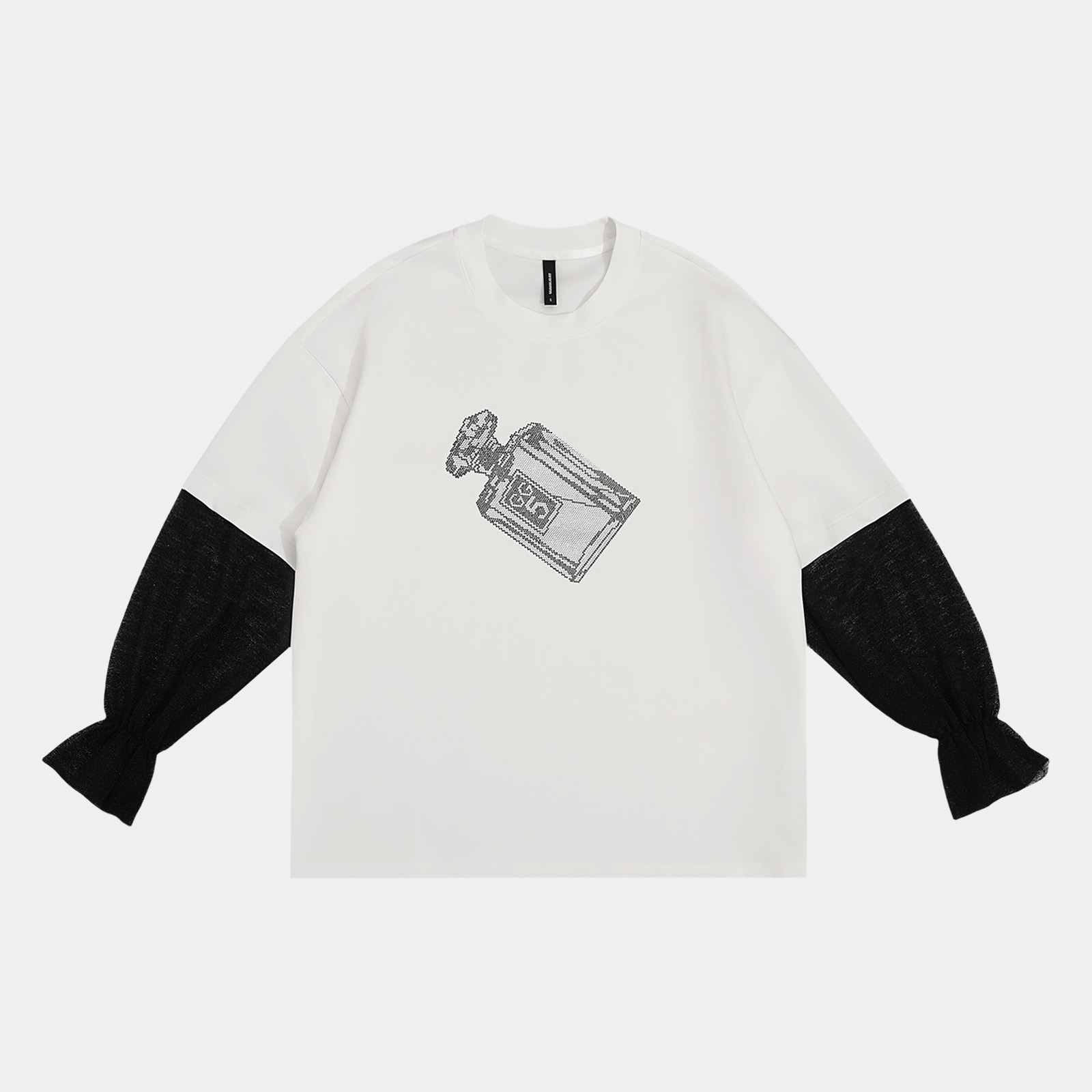 25N夏季新款轻奢高级美式街头拼接蕾丝“像素香水”长袖T恤 152453