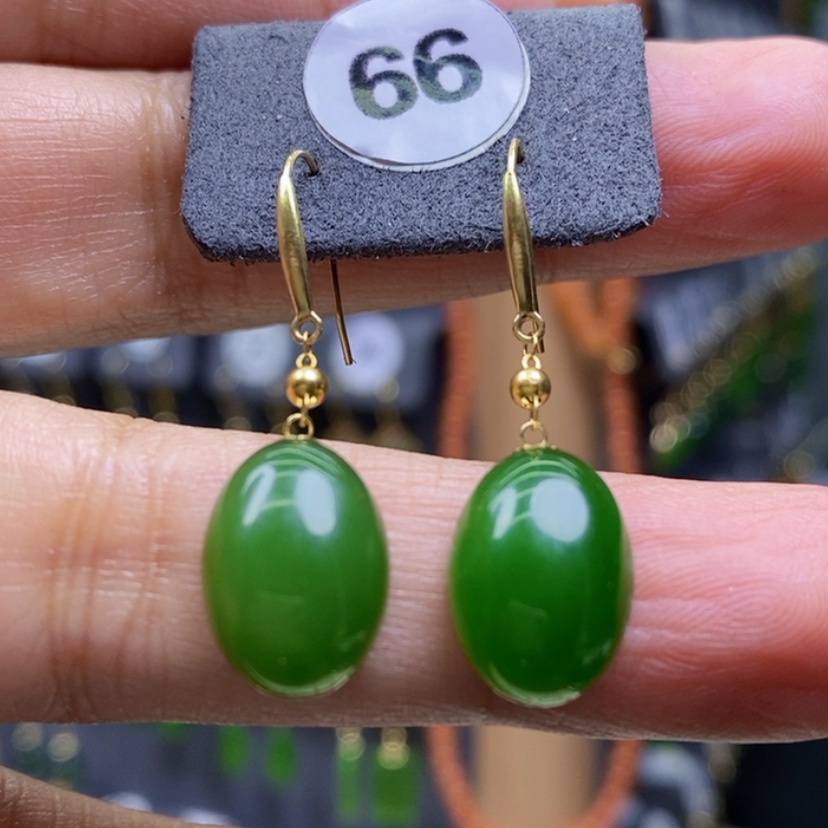 【闪购商品】和田玉耳饰18K金镶嵌14x10x5.6mm蛋面耳饰