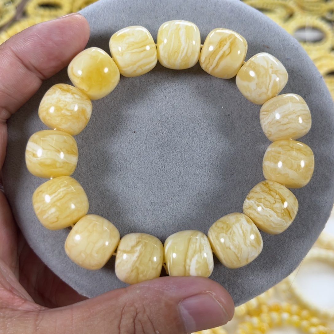 未镶嵌蜜蜡手串纯天然俄料瓷白花虎皮