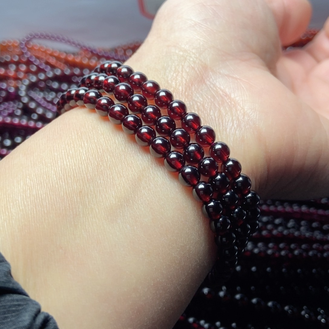 未镶嵌手链石榴石冰*5酒红色毕业级