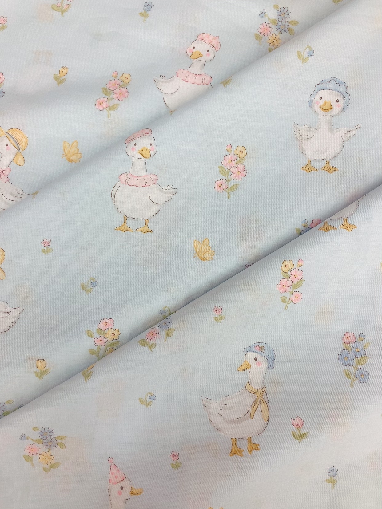 【全棉斜纹布料】蓝色大鹅100%棉diy面料宽幅2.35米1米价连拍连裁