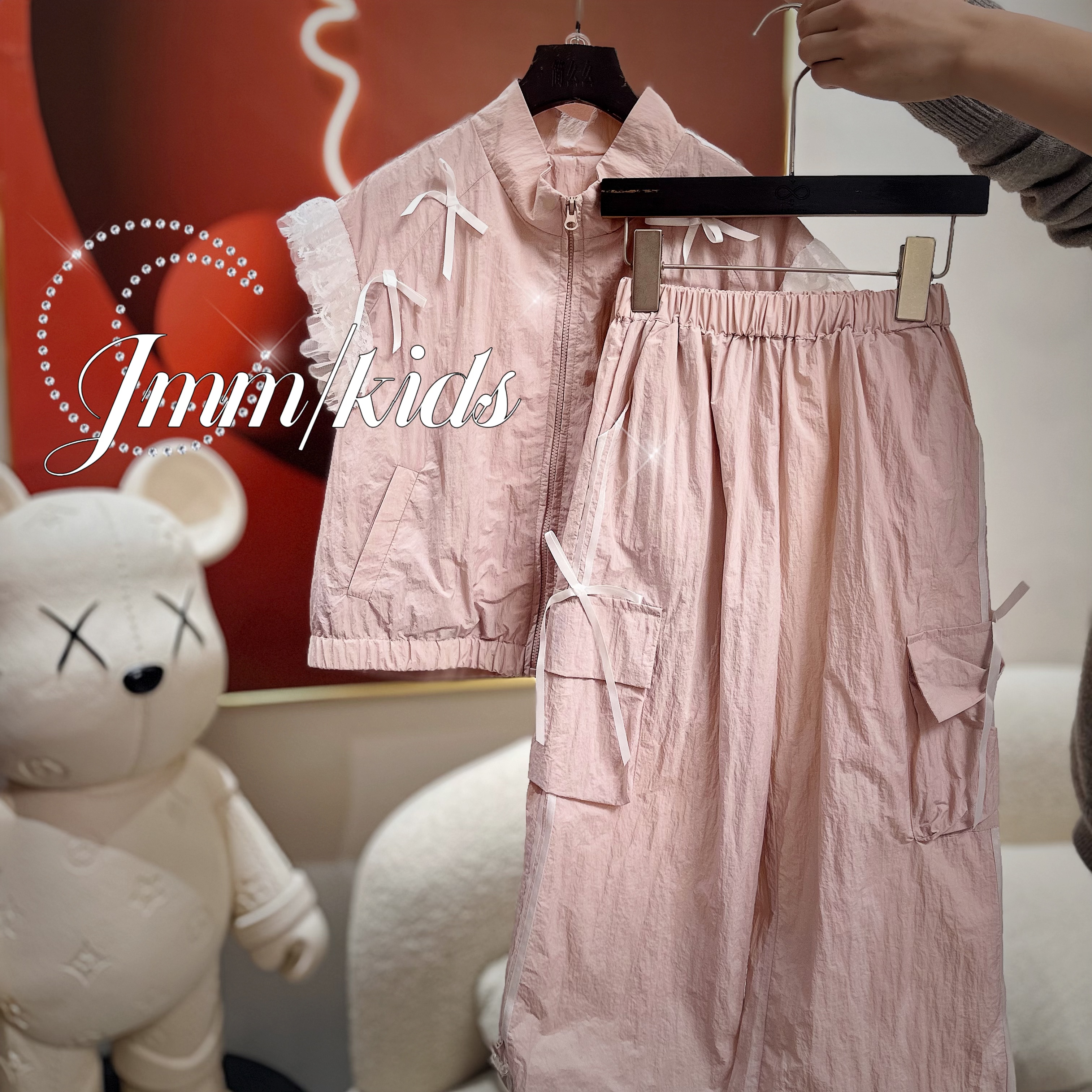 F131 女童春秋套装洋气马甲打底衫工装裤时尚穿搭