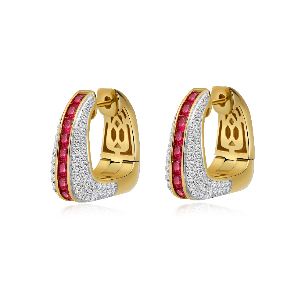 培育红宝石E4570 新款镶嵌鸽血红色时尚气质百搭轻奢耳钉耳扣