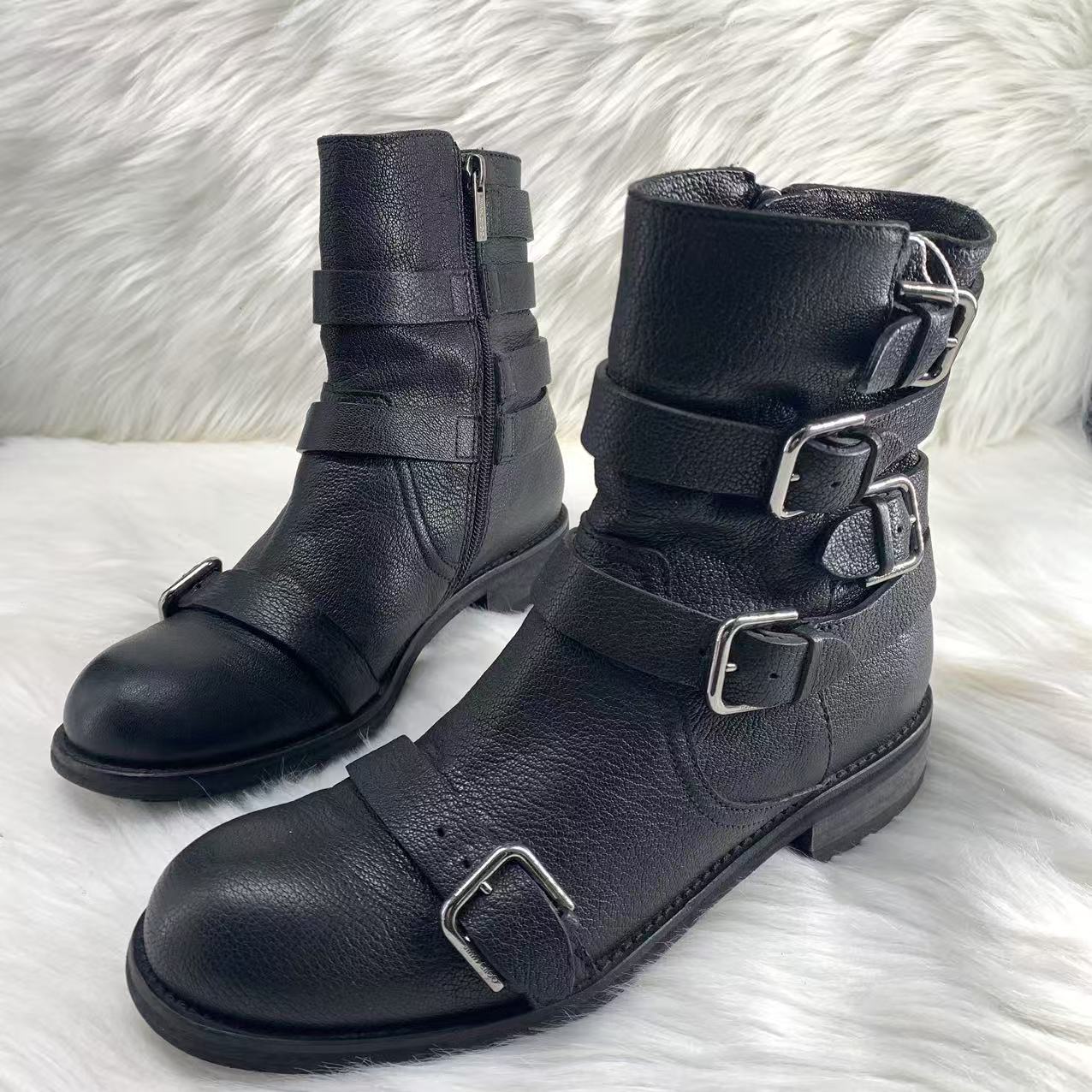 95新 JIMMY CHOO/吉米周 38.5码/无配件 黑白绑带秋冬短靴 xxs817