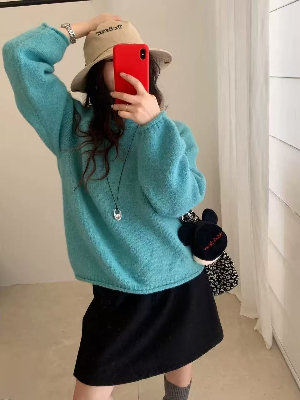 【600高克重】韩系卷边套头针织衫女外穿秋冬慵懒宽松保暖毛衣打底