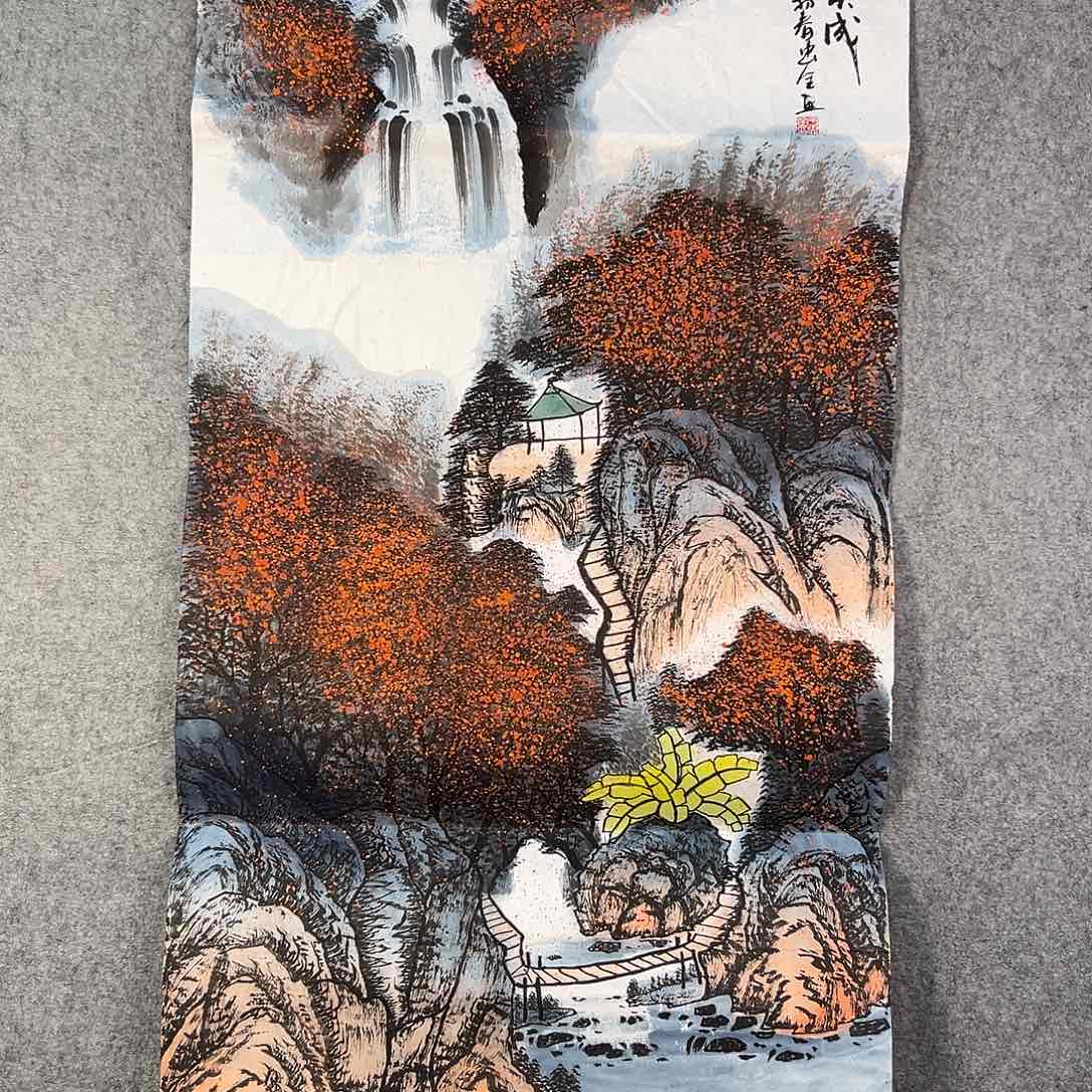 国画958 牡丹之花之叶的颜色与