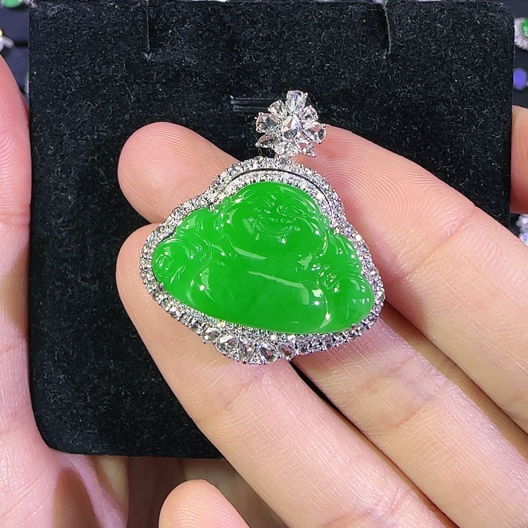 翡翠18K金镶嵌吊坠(不含链)